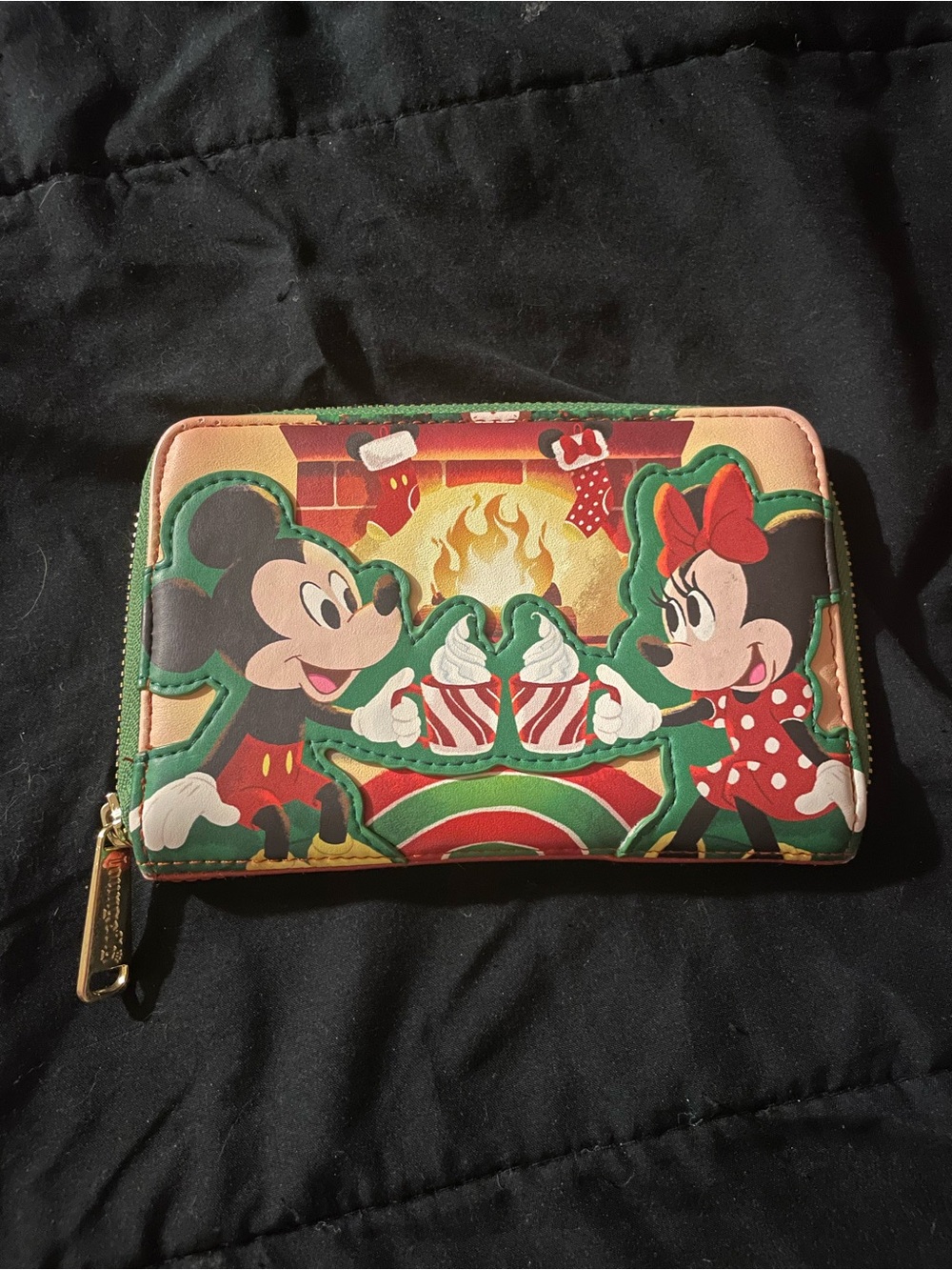 Loungefly Mickey & Minnie Holiday Zip Card Holder in Red, Green, Cream